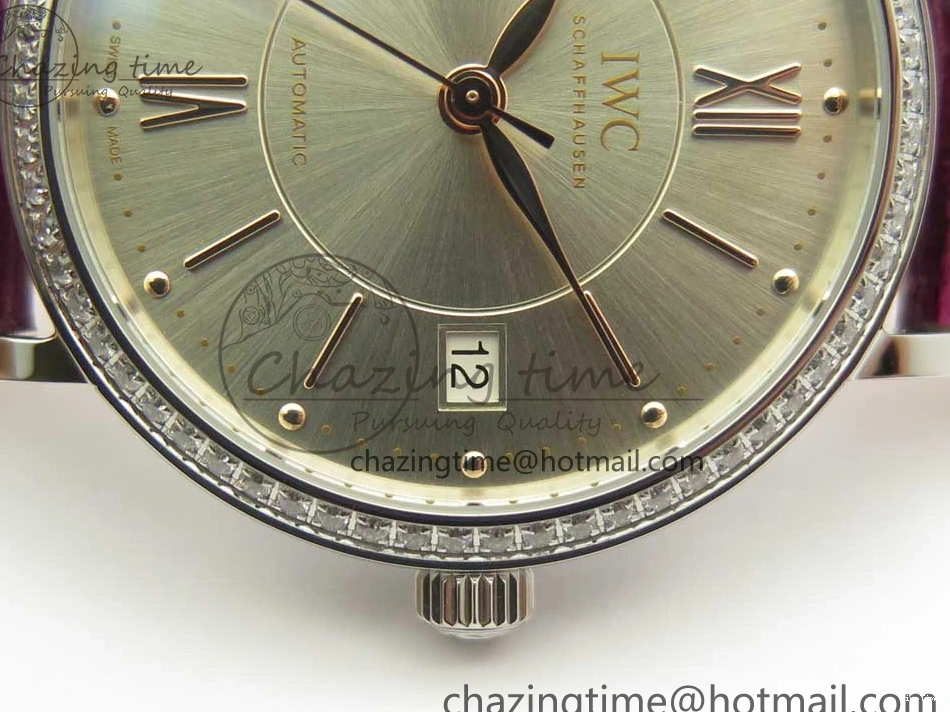 MIROTIME 0113 Portofino IW458101 Diamond Bezel SS MK 1:1 Best Edition Silver Dial On Purple Leather Strap MIYOTA Tailored 7166